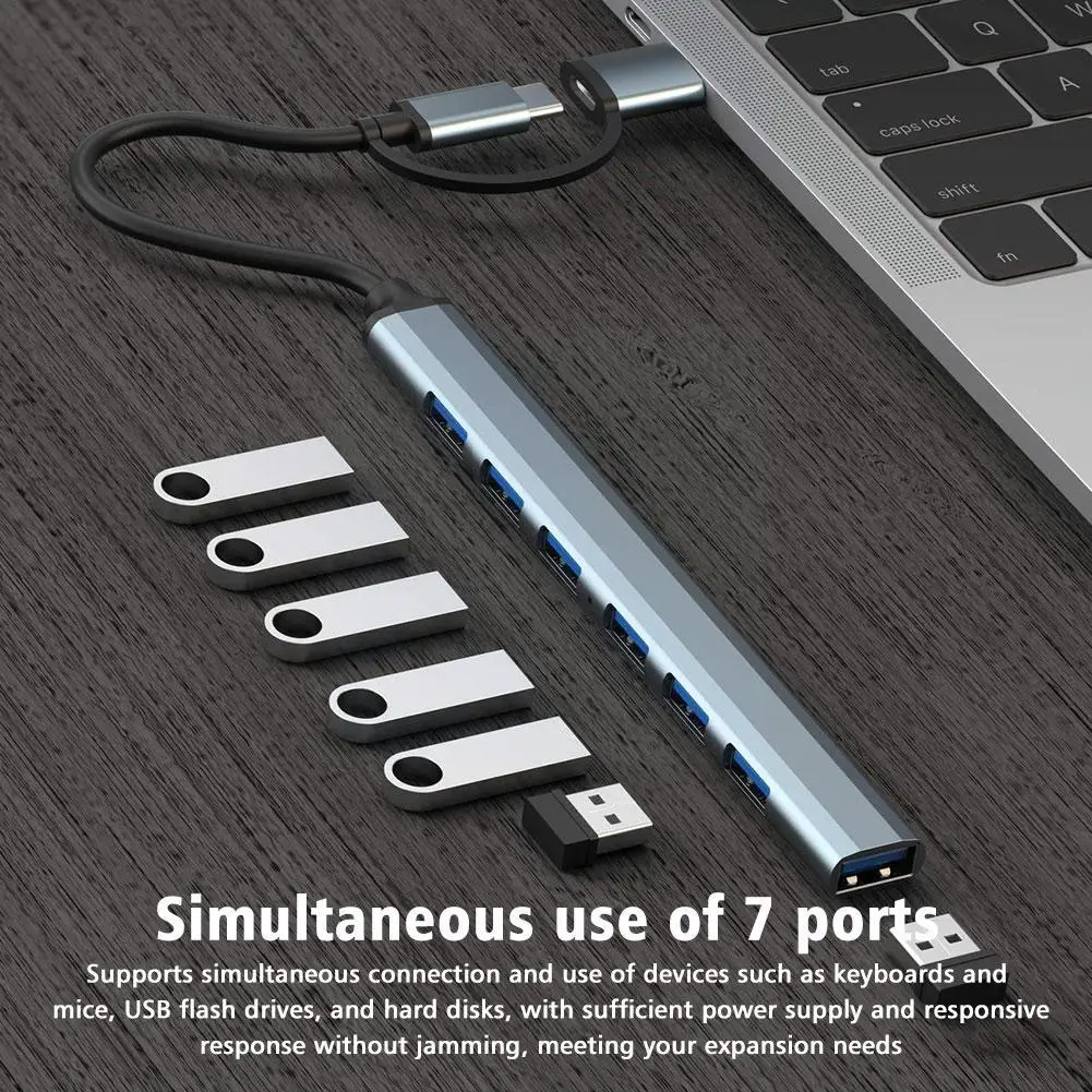 7-in-2 USB HUB Type C HUB Multi USB Splitter USB Adapter OTG USB to USB 3.0 HUB for Macbook Pro 13 15 Air Mi Pro PC Laptop