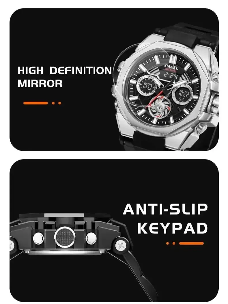 SMAEL 8098 Watch for Men Brand Quartz Digtal Dual Time Waterproof Shock Resistant Back Light Alarm Fashion 6