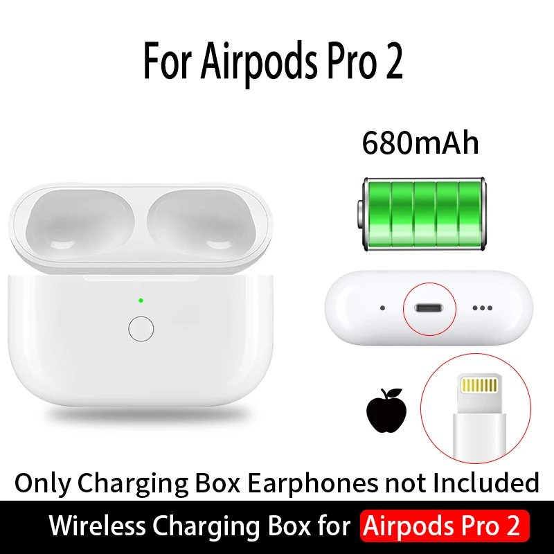 Étui De Chargement Sans Fil Compatible Avec Air Pods Pro 1ère Et 2ème Génération, étui De Charge De Rechange Pour Air Pod Pro 2ème Génération Avec Appairage Bluetooth, Bouton De Synchronisation (type