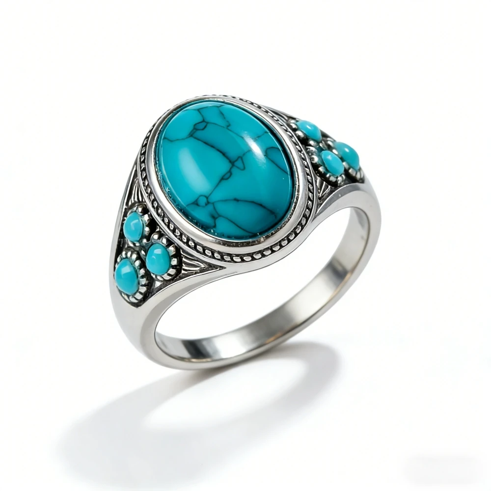Instagram-Trendiger Türkisring, Bohemian-Nischendesign, Statement-Ring, Paarring für helle Haut, vielseitiger Streetwear-Ring im Ethno-Stil
