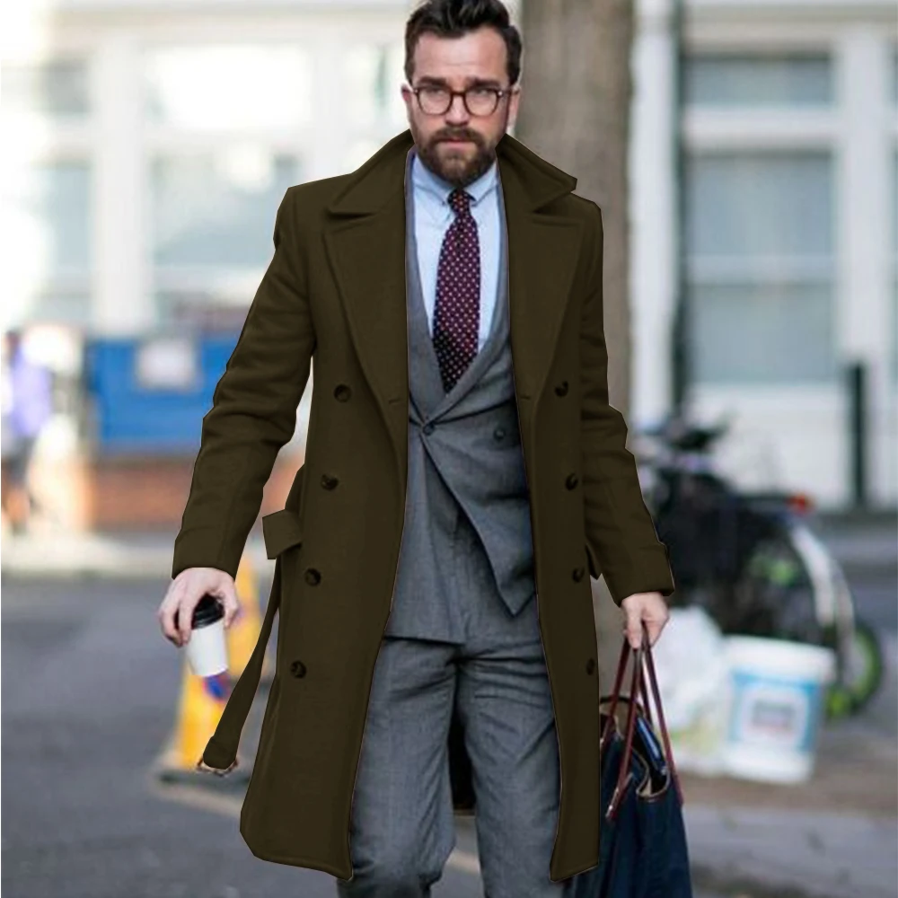 Manteau long en laine à double boutonnage pour hommes, vêtements d'hiver confortables, design à la mode et mince, 2024