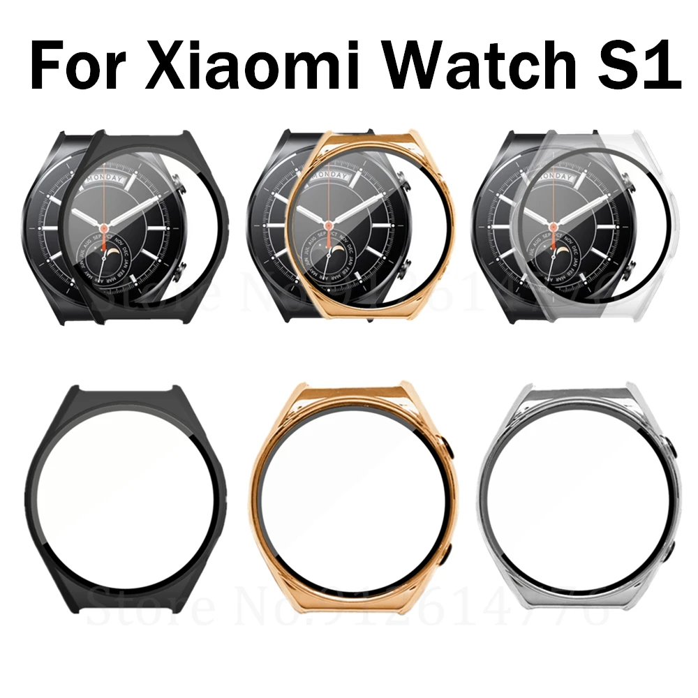 

Protective Cover Case For Xiaomi Watch S1 Plating PC Case For Xiaomi Mi Watch S1 Full Screen Protector With Tempered Glass Shell