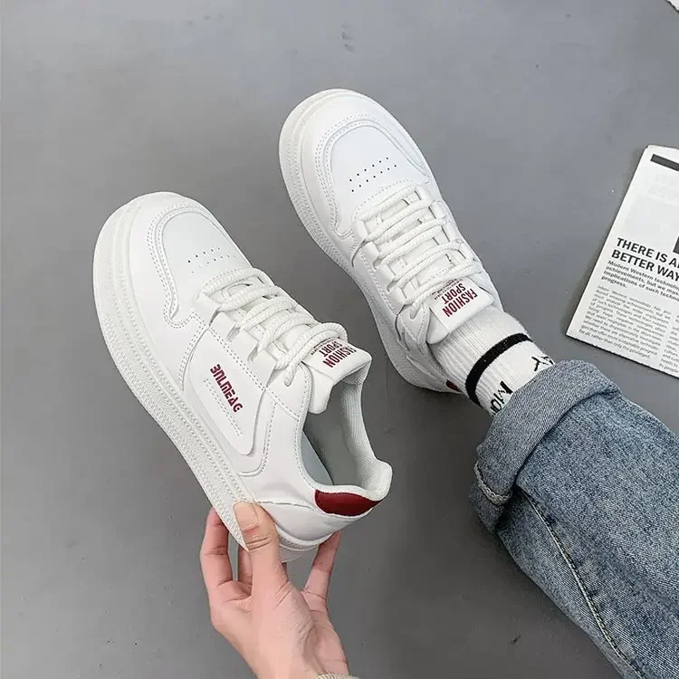 Spring Women's Sporty Thick Bottom Heel Boosting Casual Shoes Breathable PU Material Rubber Outsole Comfortable Sneakers