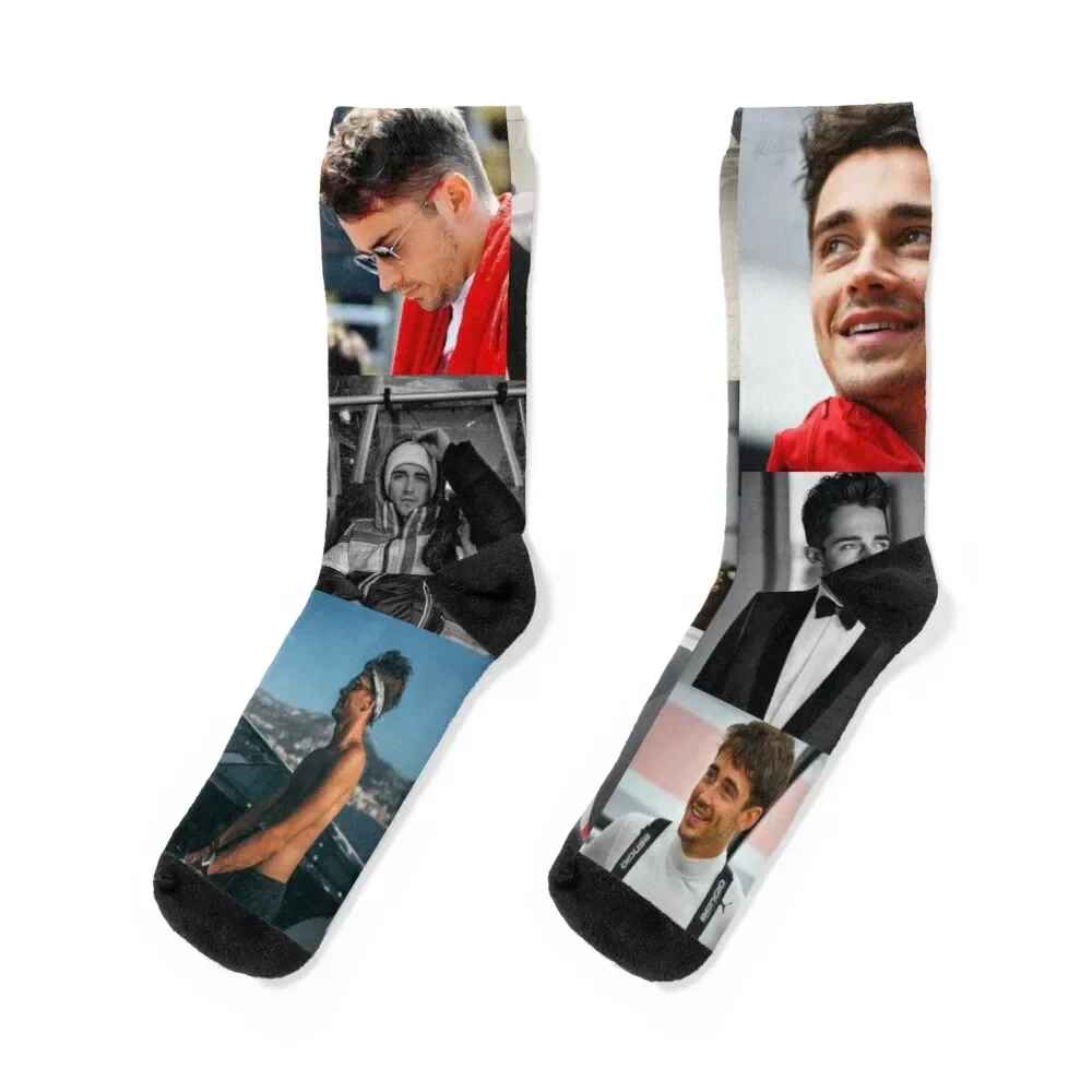 Charles Leclerc Picture Collage Socks Warm Winter Football Thermal Man Winter Designer Man Socks Women'S