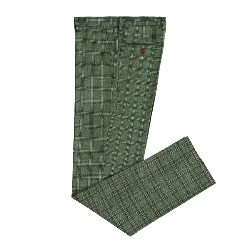 Tailored Slim Fit Man Suit Green Damier Check Groom Tuxedos Groomsman Suit Worsted Wool Business Jacket+pants+vest
