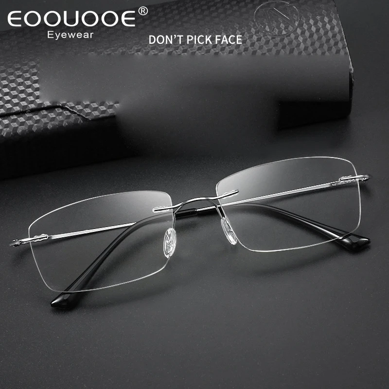 

Ultra Light Pure Titanium Rimless Glasses Business Fashion Square Myopia Hyperopia Astigmatism Optical Prescription Frames 8161