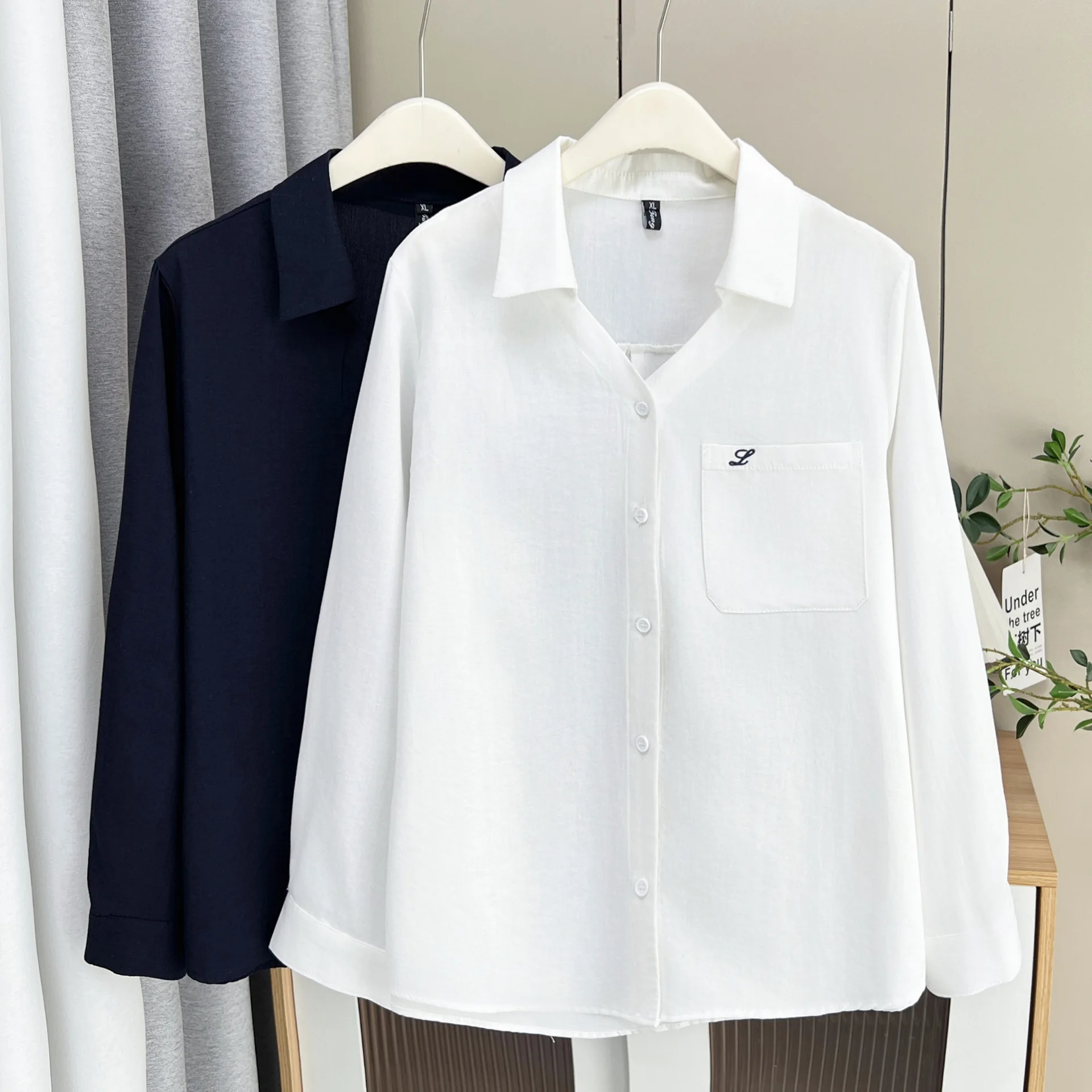 Fashion Plus Size Women's Blouses Elegant Embroidered Pocket Long Sleeve Shirt Stylish Autumn Lyocell Tops 626