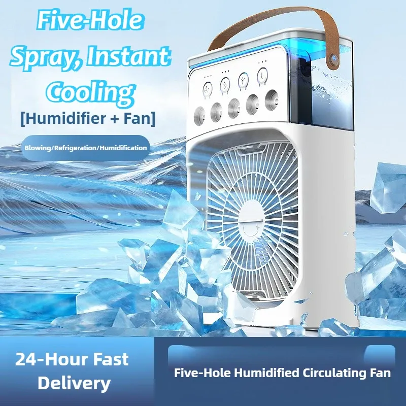 USB charging mini portable fan cooling water mist air conditioner electric fan LED night light 3-in-1 household air humidifier