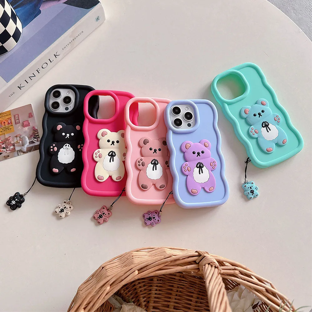 A 25 35 55 Süßer Bärenanhänger Candy Wavy Silikonhülle für Samsung Galaxy A54 A34 A14 A24 A15 A25 A35 A55 5g A05s Softcover_voghion.com