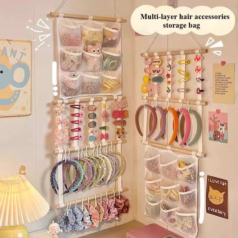 Multilayer Hair Accessories Wall Mounted Storage Bag Organizer Large ...