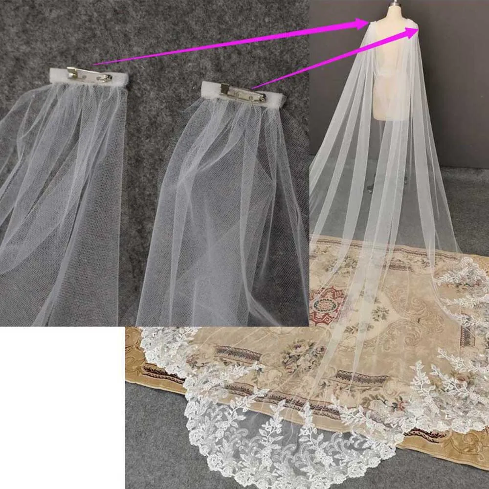 Customized Bling Sequins Lace Long Wedding Cape Scallop Real Photos 3.5 Meters Shoulder Veil New Bridal Bolero Bride Accessories