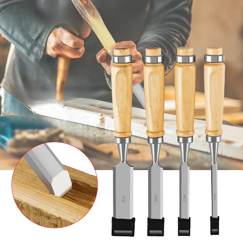 Wood Chisels Set Sharp Chrome-Vanadium Steel Wood Carving Chisels with Beech Handles Ergonomic Carving Tools