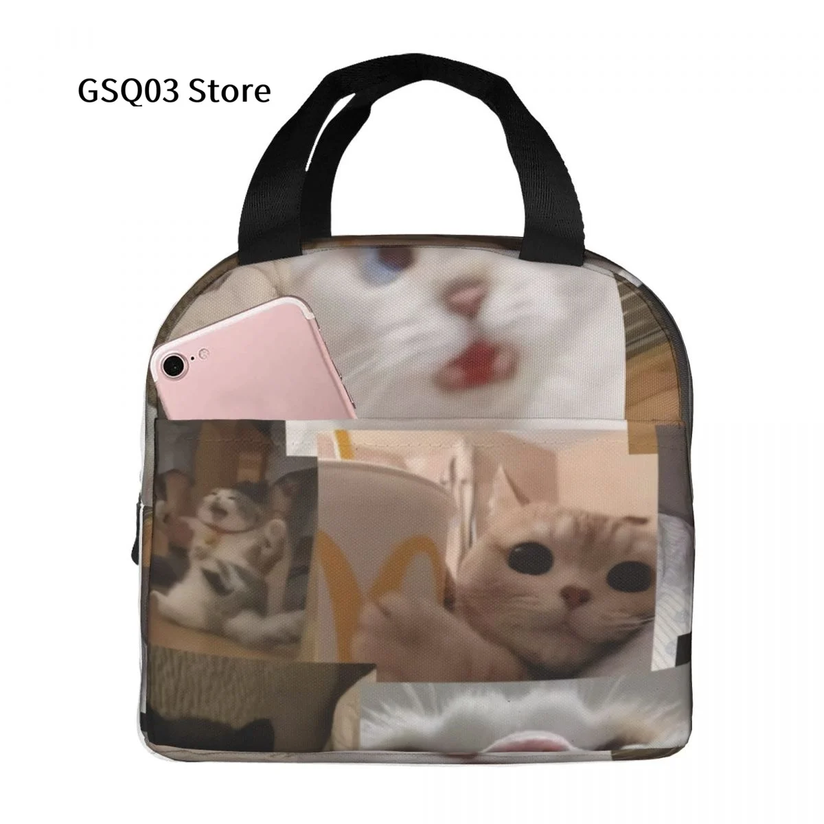 

Cat Sad Lunch Box Reusable Tote Bag, Cooler Waterproof Lunch Bag Container For Work Office Travel Picnic