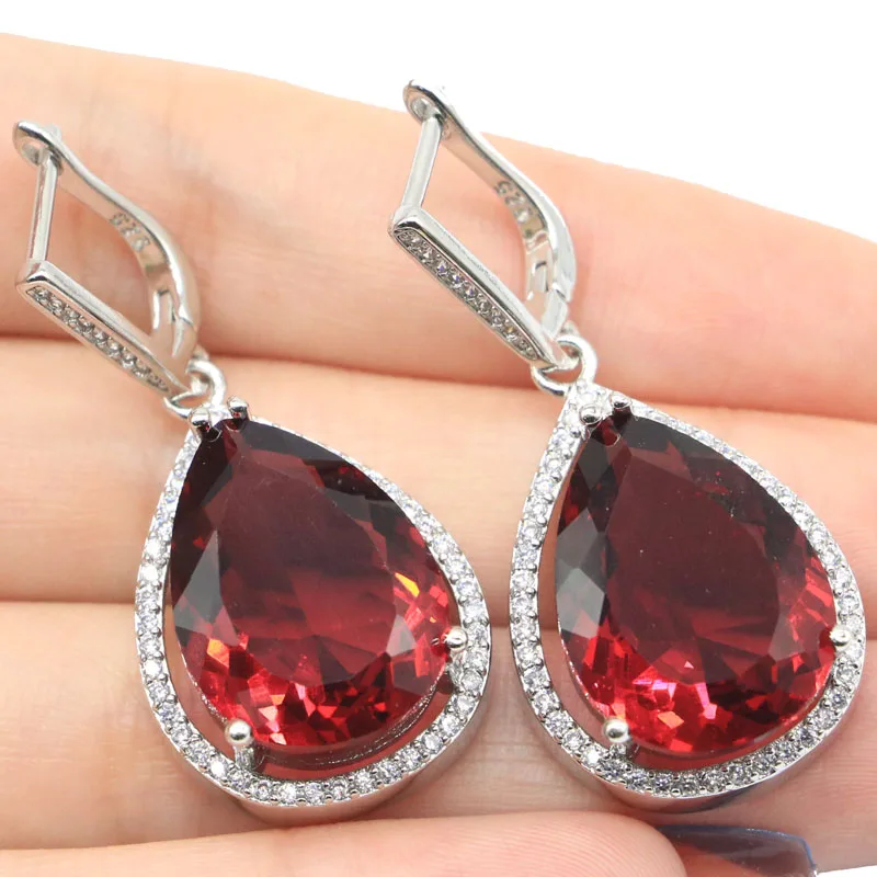 43x19mm Big Jewelry Drop 20x15mm Pink Tourmaline CZ Woman's Wedding Silver Earrings Pendant