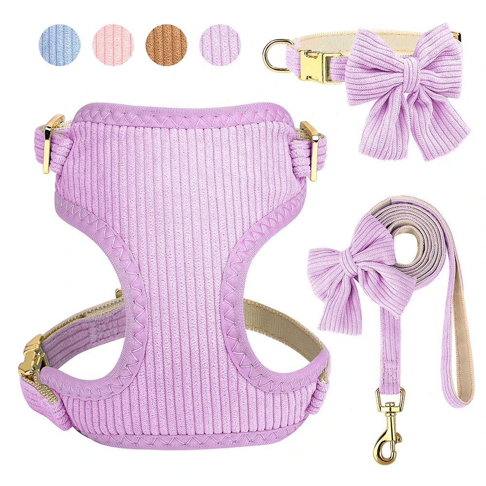 Cute Bowknot Dog Collar Harness Leash Set Soft Harness Vest for Small Medium Dogs Outdoor Walking