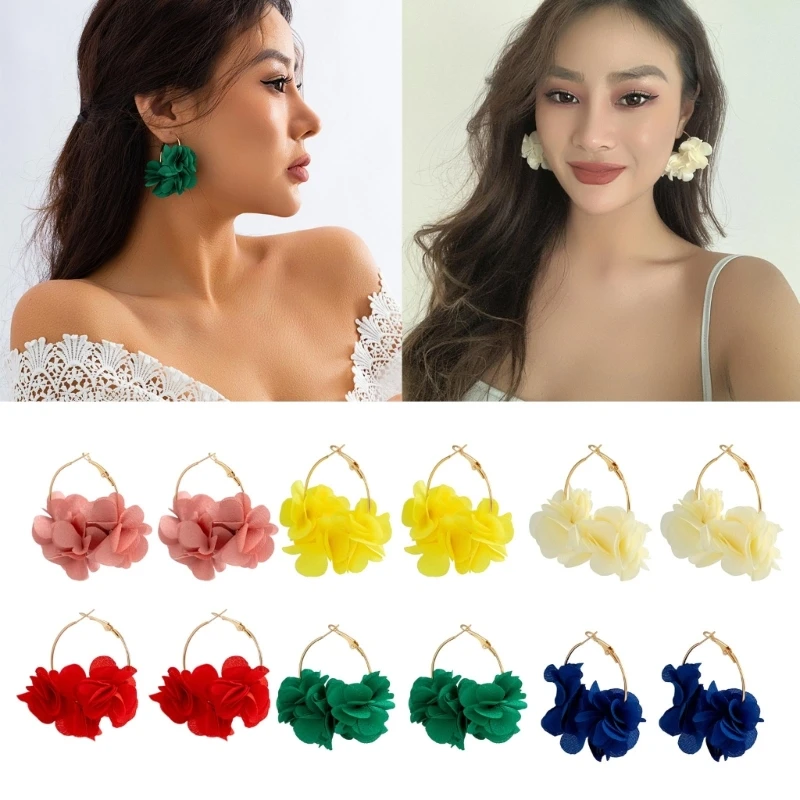 Flower Earrings Hanging Dangle Earrings Flower Dangle Drop Earrings Elegant Jewelry Accessories Rose Petal Flower Line for Girl