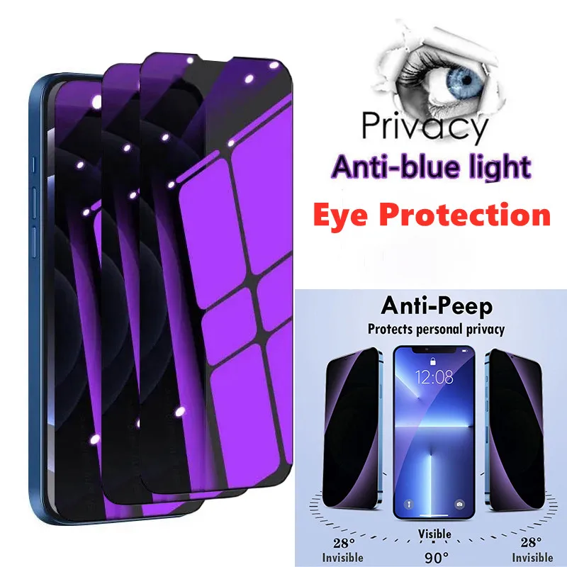 Anti-Blue Light Privacy Tempered Glass Screen Protector Film with Eye Protection
