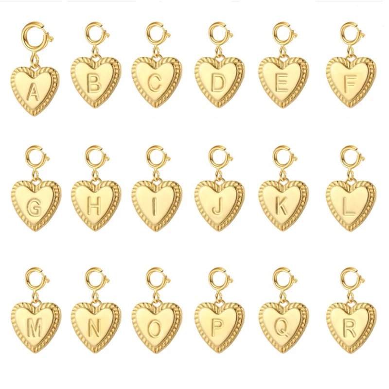 Herz Initial Brief Charms Anhänger Goldene Farbe 26 Brief für Frauen Halskette Ohrring Schmuck Zubehör Großhandel Drop Shipping