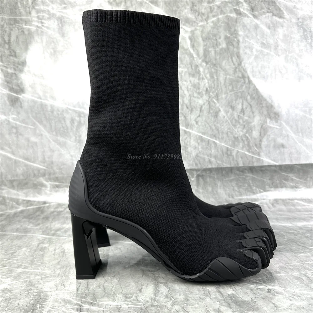 

Women Five Finger Boots Split-Toe Pull-On Leather Booties Toe Heeled Black Pink White Luxury Design Runway Sock Boot Shoes Lady