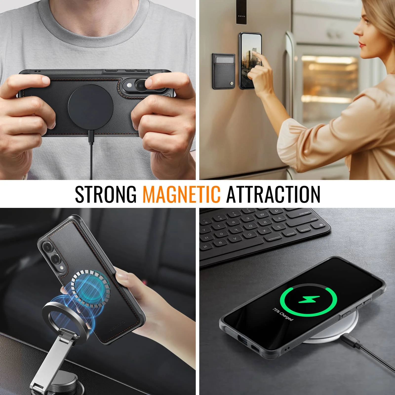 Magnetic 2-in-1 Detachable Wallet Case with Card Holder and Kickstand