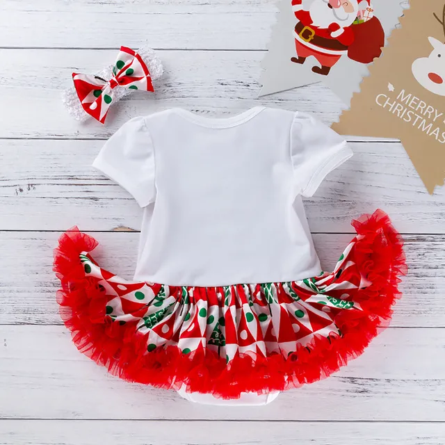 0-24Months Infant Baby Girls Christmas Outfits Cartoon Deer Printed Short Sleeve Romper Tutu Skirt With Headband Shoes 3Pcs Set 2