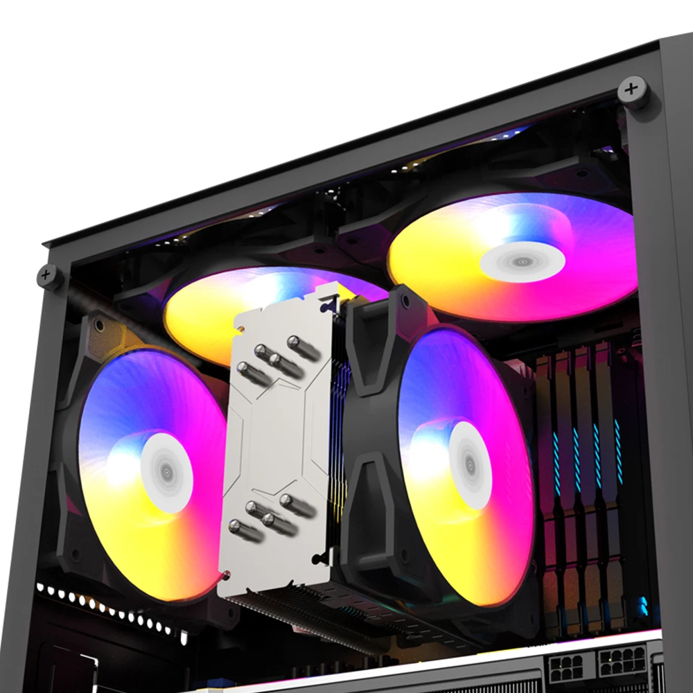 Aigo Pado P16 RGB 사일런트 선풍기 컴퓨터 케이스, 수냉식 대형 4 핀 CPU 쿨러, 12cm PC 케이스, 선풍기 컬러 조명 환풍기, 120mm