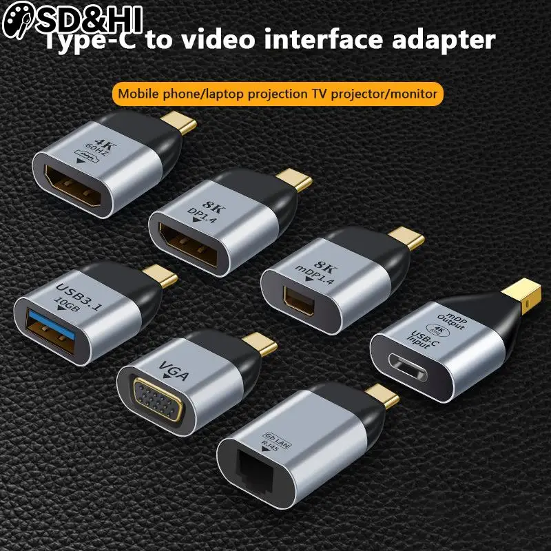 Адаптер USB C на DP/Mini DP/VGA/RJ45/HDMI совместимый с USB Тип C 8K/4K/1080P видео 1000 Мбит/с Lan Ethernet конвертер для Macbook