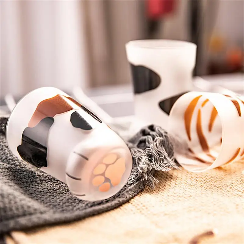 Cat Paw Cup Milk Glass Frosted Glass Cup Cute Cat Foot Claw Print Mug for Coffee Kids Milk Cups Personality