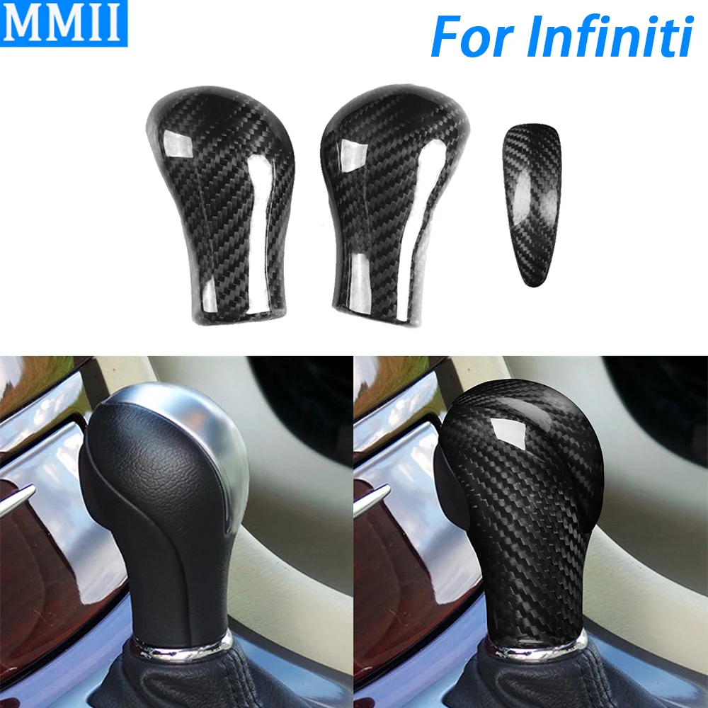 For Infiniti G35 G37 G25 Q40 FX35 FX37 FX50 QX70 QX56 QX80 QX50 EX35 Real Dry Carbon Fiber Gear Shift Knob Cover Car Accessories