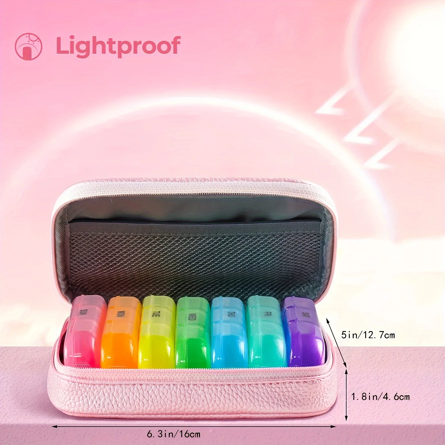 Deluxe Portable 7-Day Pill Organizer with Stylish PU Leather Travel Case, Pink