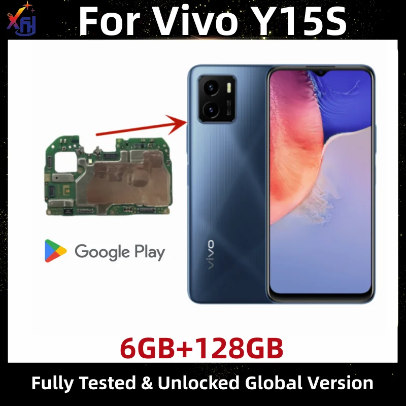 

Материнская плата для Vivo Y15S, оригинальная материнская плата, 128 ГБ, процессор Helio P35, с установленным Google Playstore