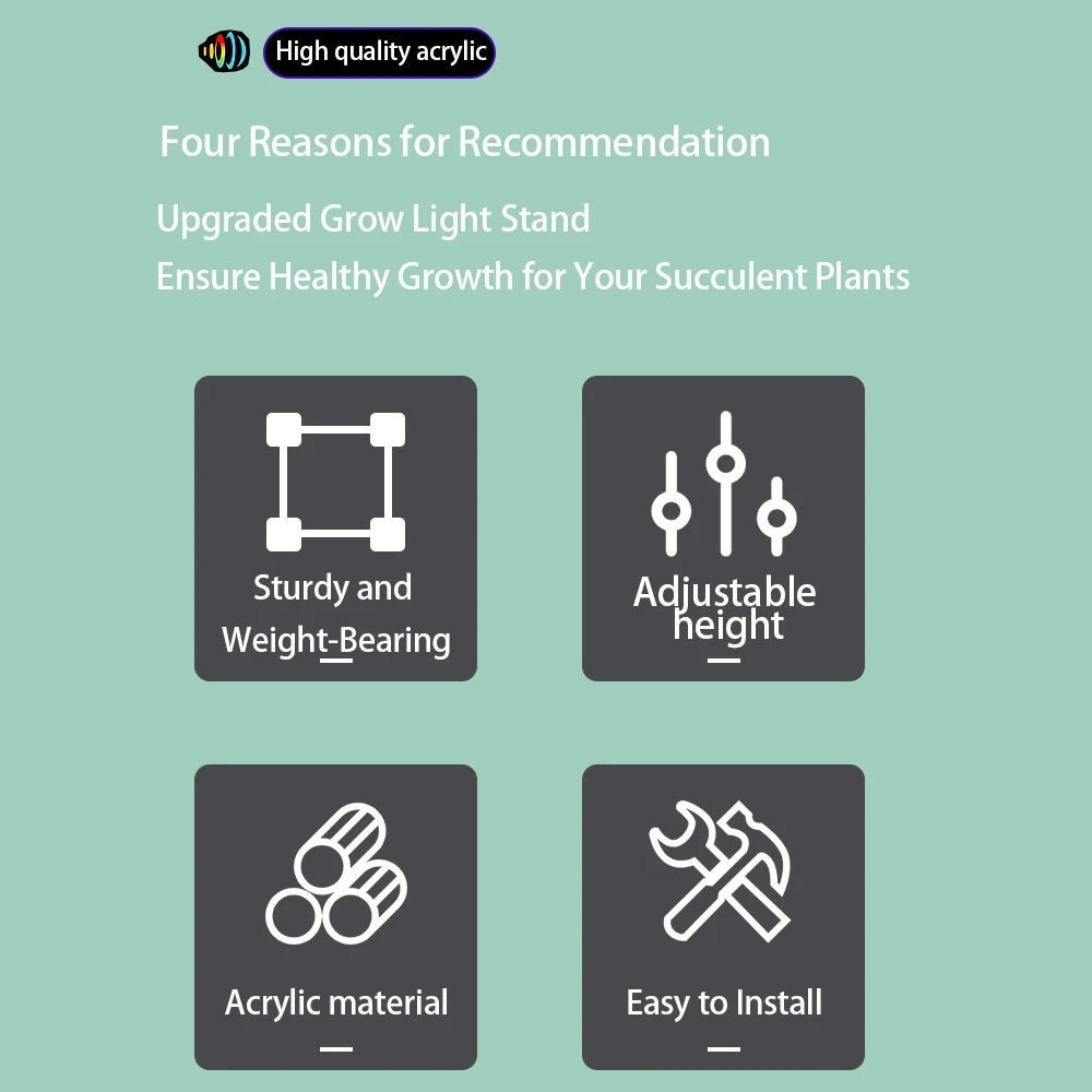 Height-Adjustable Grow Light Stand for Succulents Compatible with T8/T20 Tubes Single/Three-Row Design