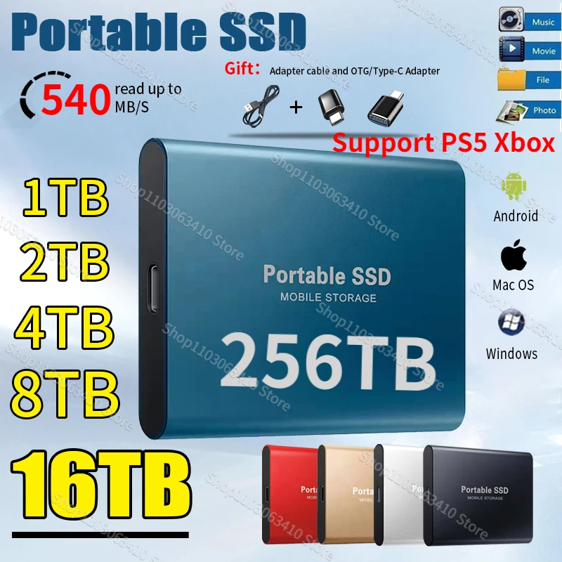 

High Speed 256TB 4TB Portable SSD USB3.1 16TB External Solid State Drive Hard Disk SSD TYPE-C Mobile SSD For PC/Mac/Phones/ps5