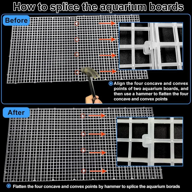 Aquarium Lid Hood Fish Tank Top Cover Terrarium Lid Plastic Grid Panel Egg Crate Grate 6 Aquarium Cover Board Clip 4