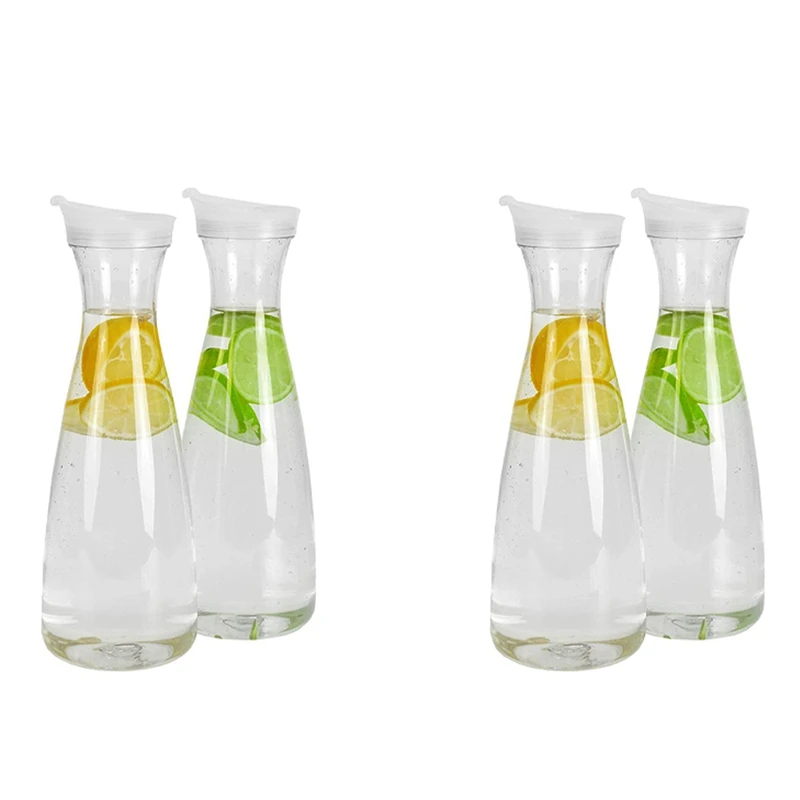 

4Pcs 1.6L Plastic Water Carafes With White Flip Tab Lids- Food Grade & Recyclable Shatterproof Pitchers - Juice Jar