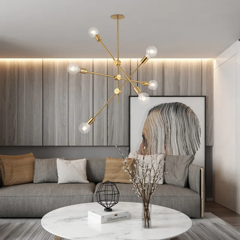 Plafonnier LED Sputnik en Laiton Brossé au Design Nordique Moderne, Luminaire Décoratif d'Nik, Idéal pour la Maison