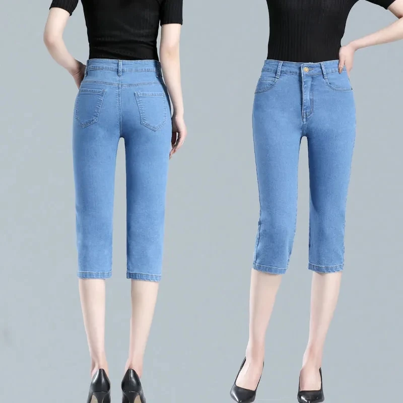 

Women'S Pants High Waist Jeans Plus Size Feminino Pants Capri Leggings Women Plus Size Capris Jeans Stretch Denim Knee Length