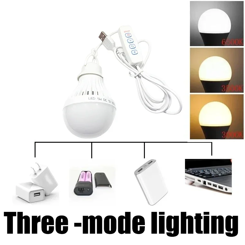 DC5V Led Camp Light Usb Emergency Bulb 3 Color Dimmable Hanging Tent Lamp for Work BBQ Fishing Repair Out Door Camping Equipment