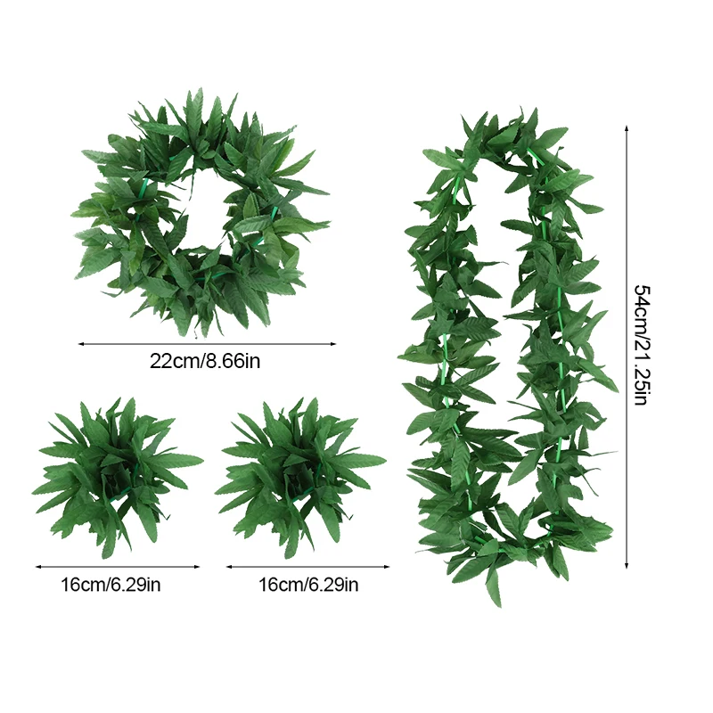 1/4 Stücke Hawaiian Grün Leis Halskette Künstliche Blätter Kranz Girlande Stirnband Armband Luau Tropical Geburtstag Party Dekoration – Detail 8