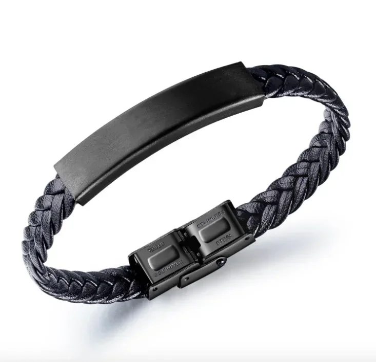 

LVB8 черный кожаный мужской браслет, Модные металлические браслеты с магнитной застежкой, панк, очаровательные мужские ювелирные изделия