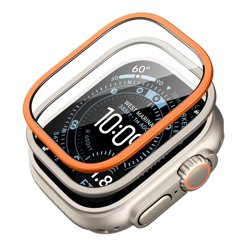 Premium Tempered Glass Screen Protector with Metal Bumper for 49mm Smartwatch - 2 Pack, Anti-Scratch HD Film