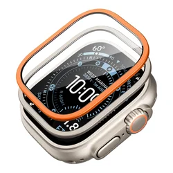 Premium Tempered Glass Screen Protector with Metal Bumper for 49mm Smartwatch - 2 Pack, Anti - Scratch HD Film (Orange   titanium)