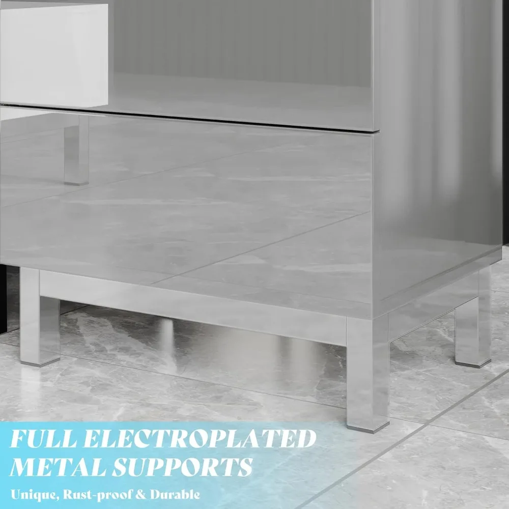 Modern Minimalist Nightstand Set of 2, 24" High Gloss Electroplated Sofa Side Table with 2 Magnetic Storage Drawers, Rectangula 3