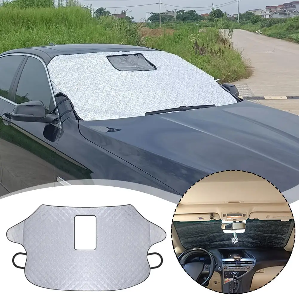 Car Windshield Snow Cover Winter Outdoor Snow Protection Belt Cover Hole Recorder Car Windproof Sunshade Driving With L5W8