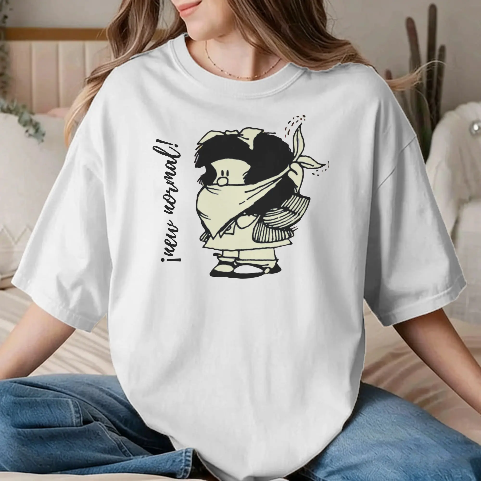 Mafalda Cartoon T-Shirts für Herren und Damen, 100 % Baumwolle, lässige T-Shirts mit O-Ausschnitt, kurzärmelig, Original