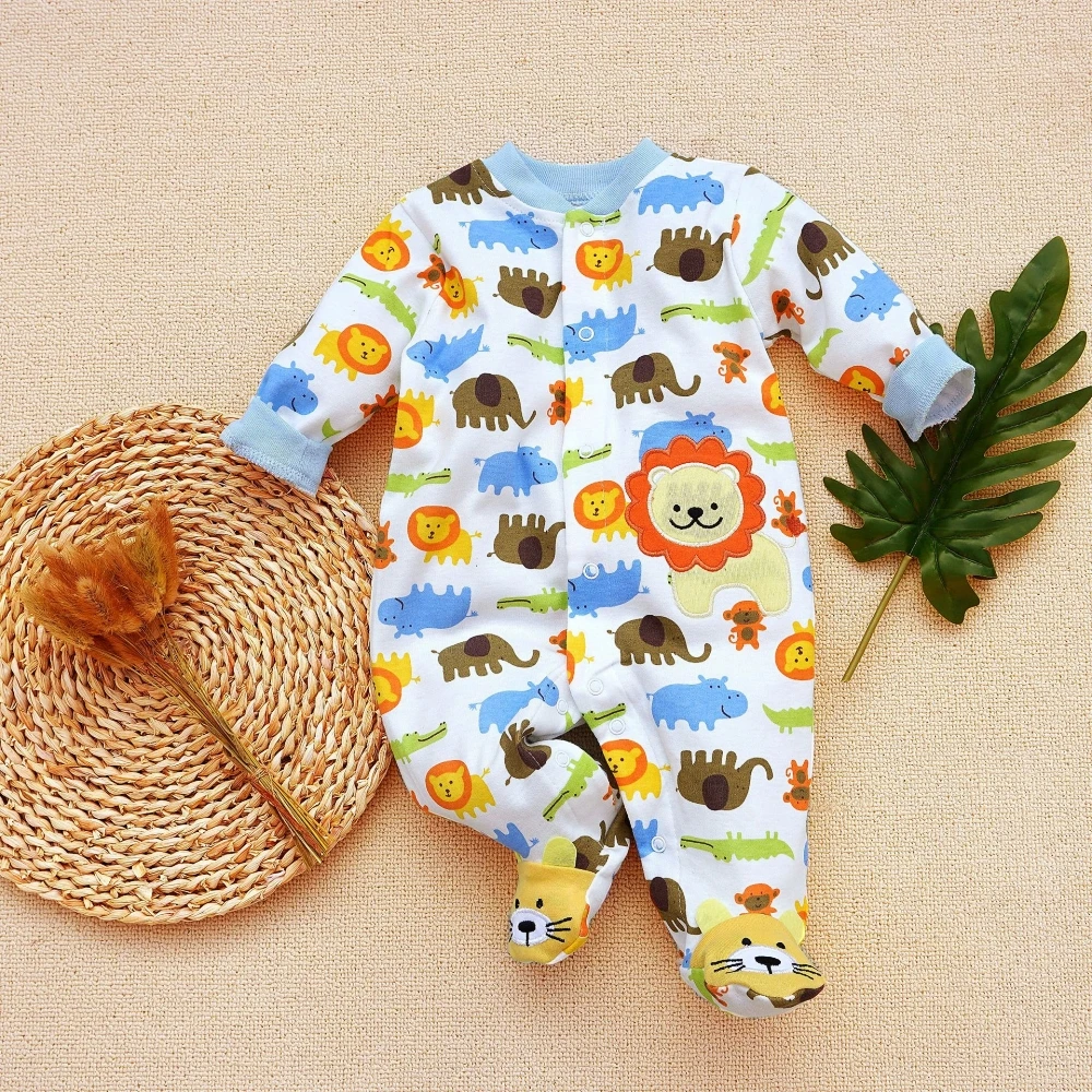 0 to 12 Month baby boy jumpsuit cotton autumn clothing Cartoon lion elephant print rompers newborn clothes infant boys onesies