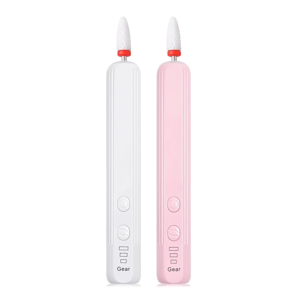 전기 미니 네일 폴리셔 드릴 파일 기계, USB 플러그 리무버 젤 광택제 밀링 커터, 핑크 화이트 매니큐어 페디큐어 도구