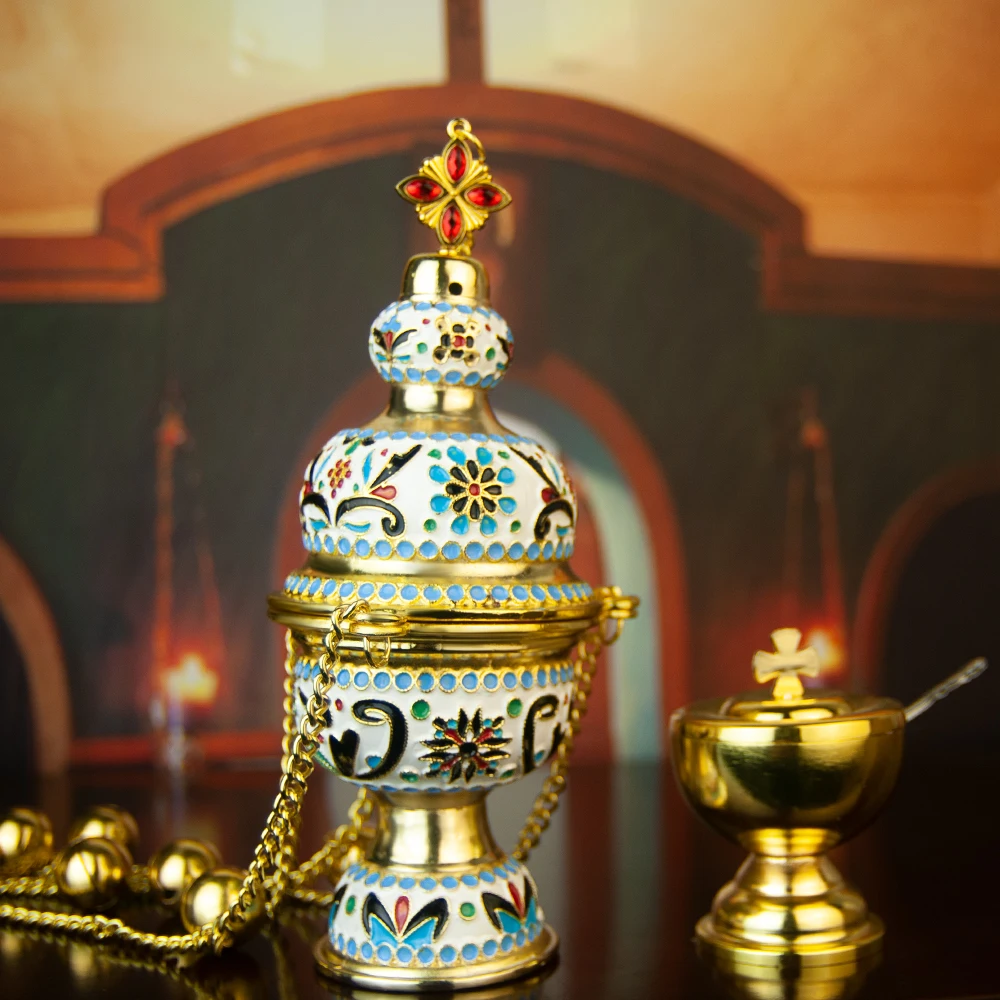 Православная Церковь, товары для массы с фотоэлементами, в восточном греческом стиле, благовония, горелки и 12 больших колокольчиков, искусственная кожа