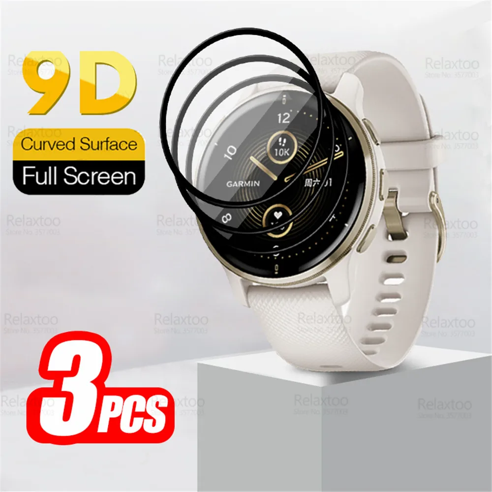 For Garmin Venu 2 Plus Glass 3PCS Full Cover Soft Tempered Glass For
