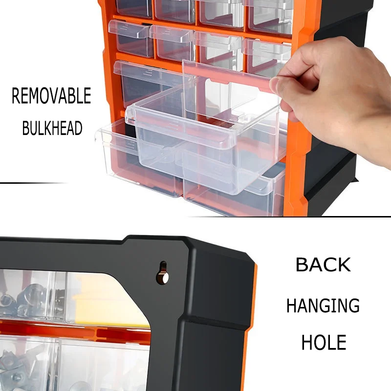LEADLOONG Plastic Wall-mounted Storage Box Drawers Type Tools Storage Cabinet Detachable Cell Parts Box